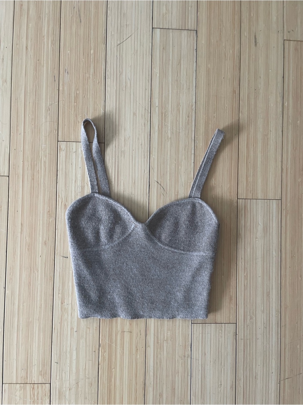 Wilfred Neutral Knit Bustier Crop Top in Taupe